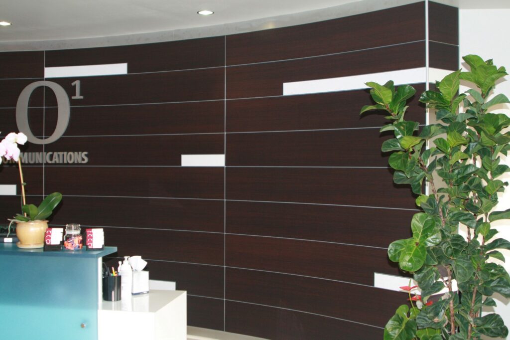 O1 Communications Rancho Cordova Custom Radius Wood Veneer 